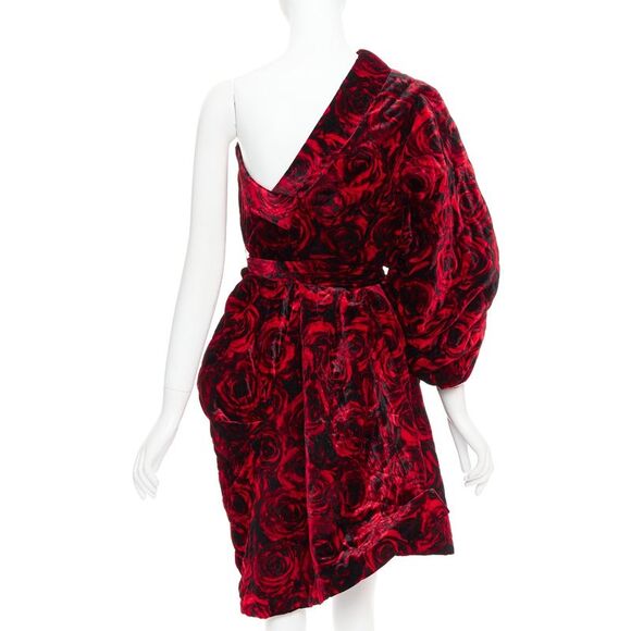 DRIES VAN NOTEN Runway Delta red rose velvet quilted one shoulder dress FR38 M - Picture 5 of 9